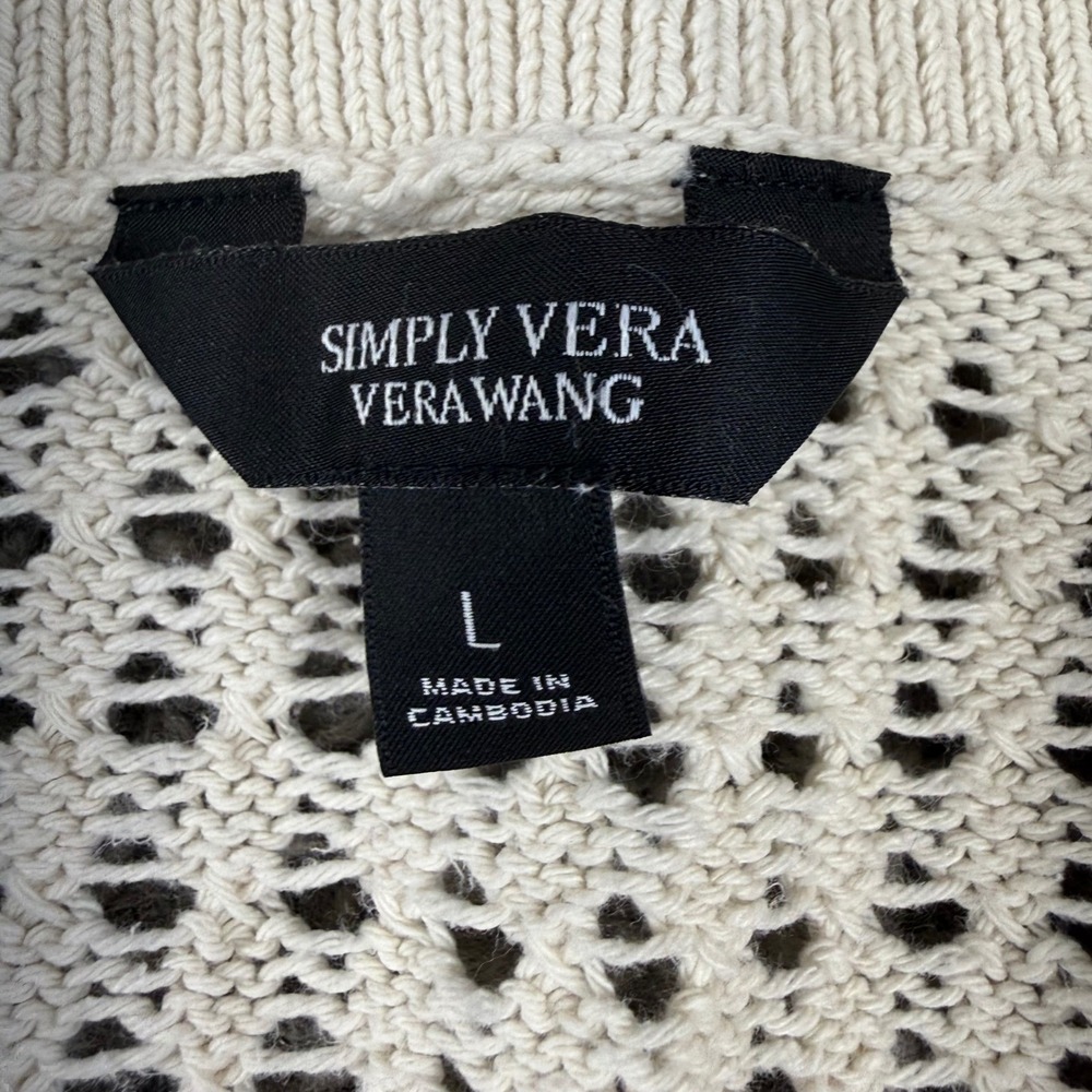 Simply Vera Vera Wang Pointelle Cardigan Womens Large Cream Coastal Grandmother - Picture 6 of 10